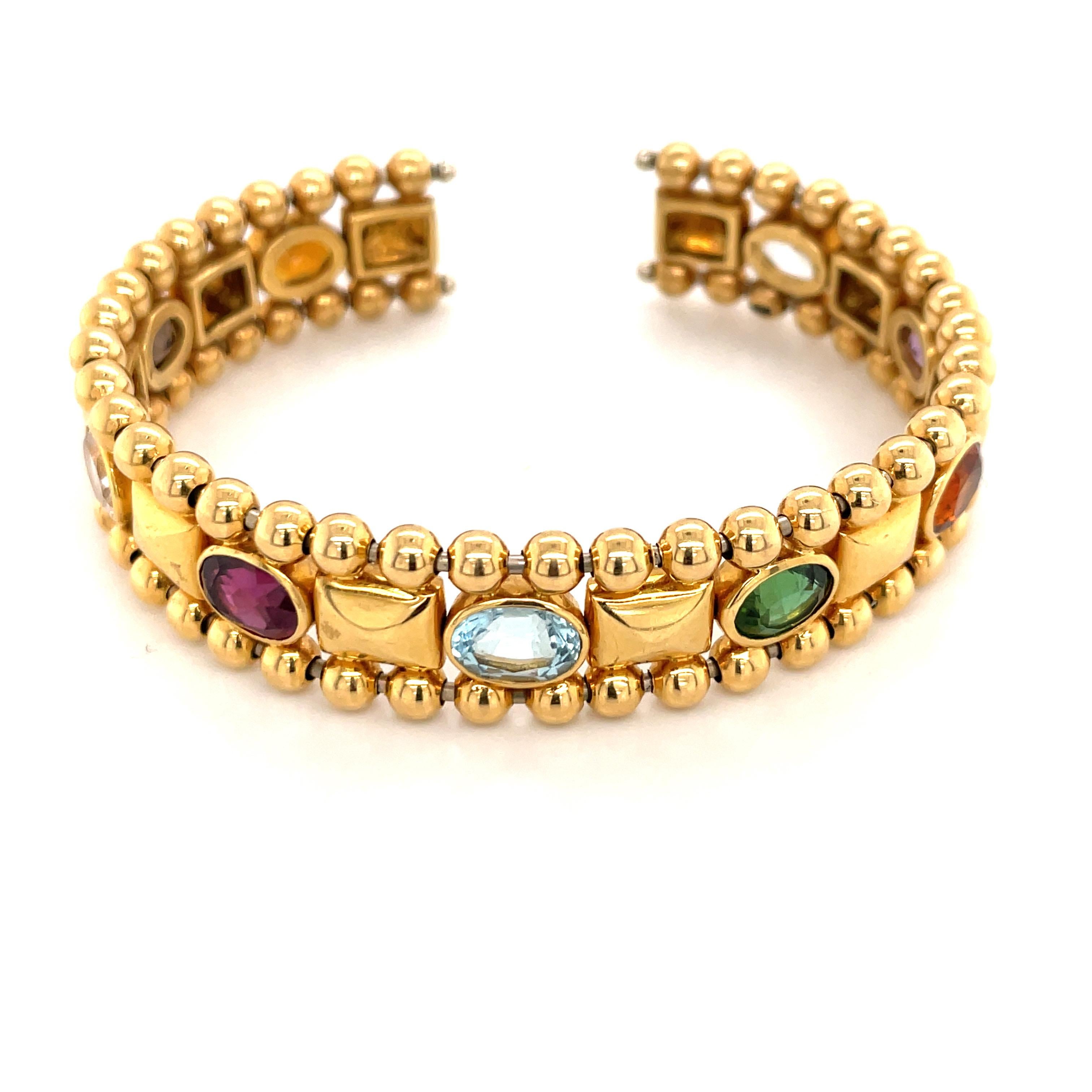 18 Karat Yellow Gold Semi-Precious Gemstone Cuff Bracelet 45.2 Grams 2