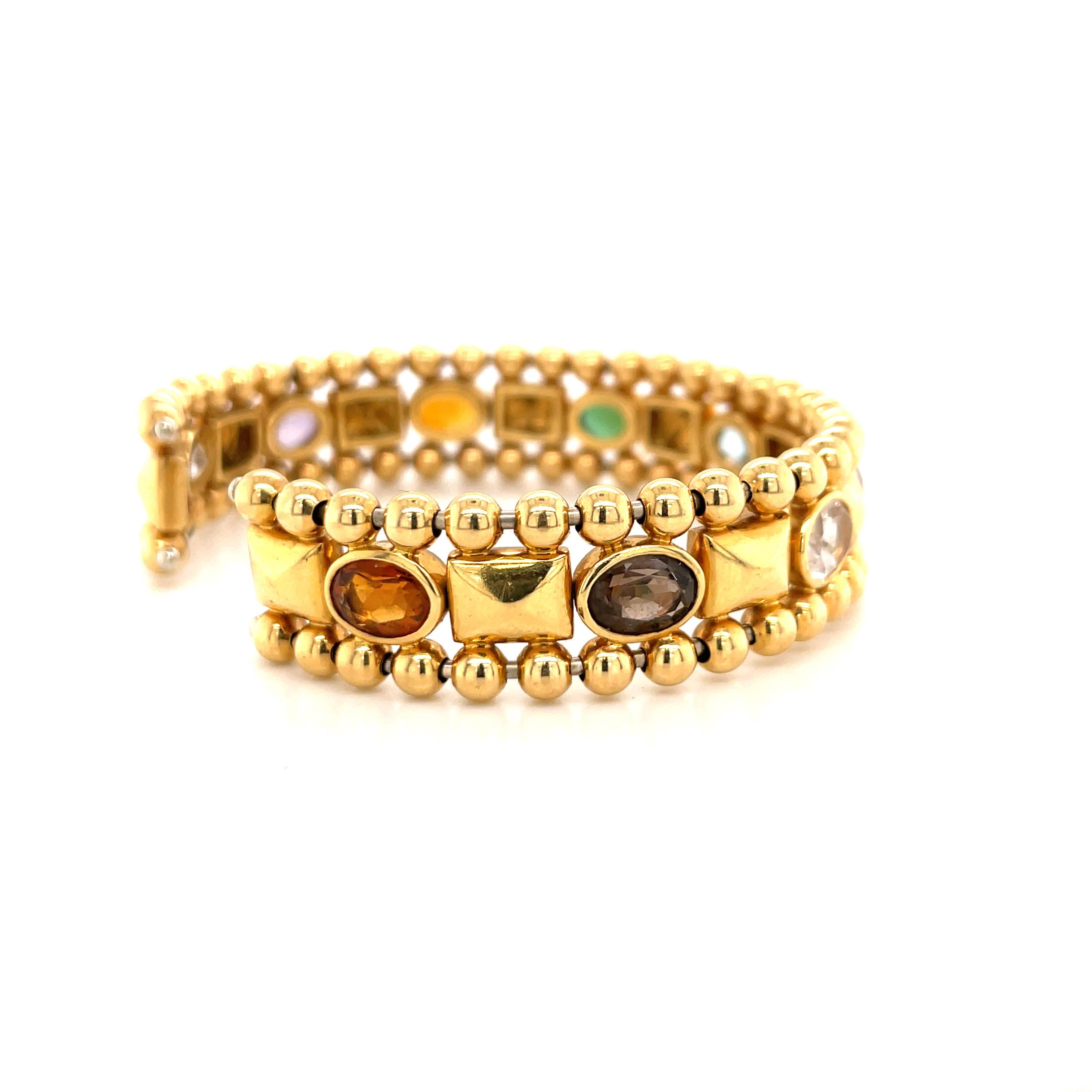 18 Karat Yellow Gold Semi-Precious Gemstone Cuff Bracelet 45.2 Grams 3