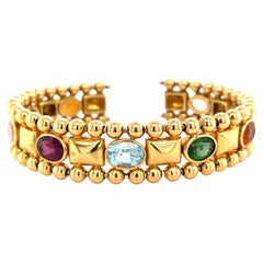 18 Karat Yellow Gold Semi-Precious Gemstone Cuff Bracelet 45.2 Grams