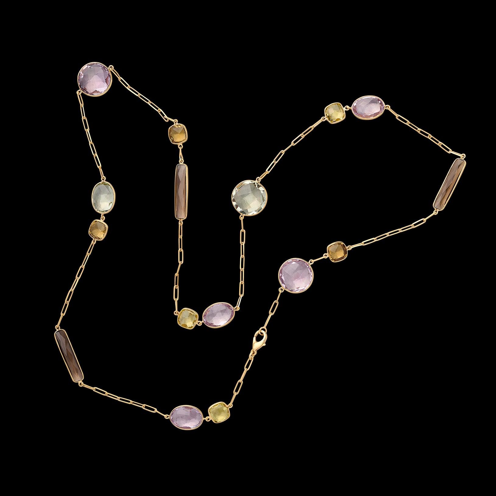 Women's 18 karat Yellow Gold & Semi-Precious Gemstone Necklace For Sale