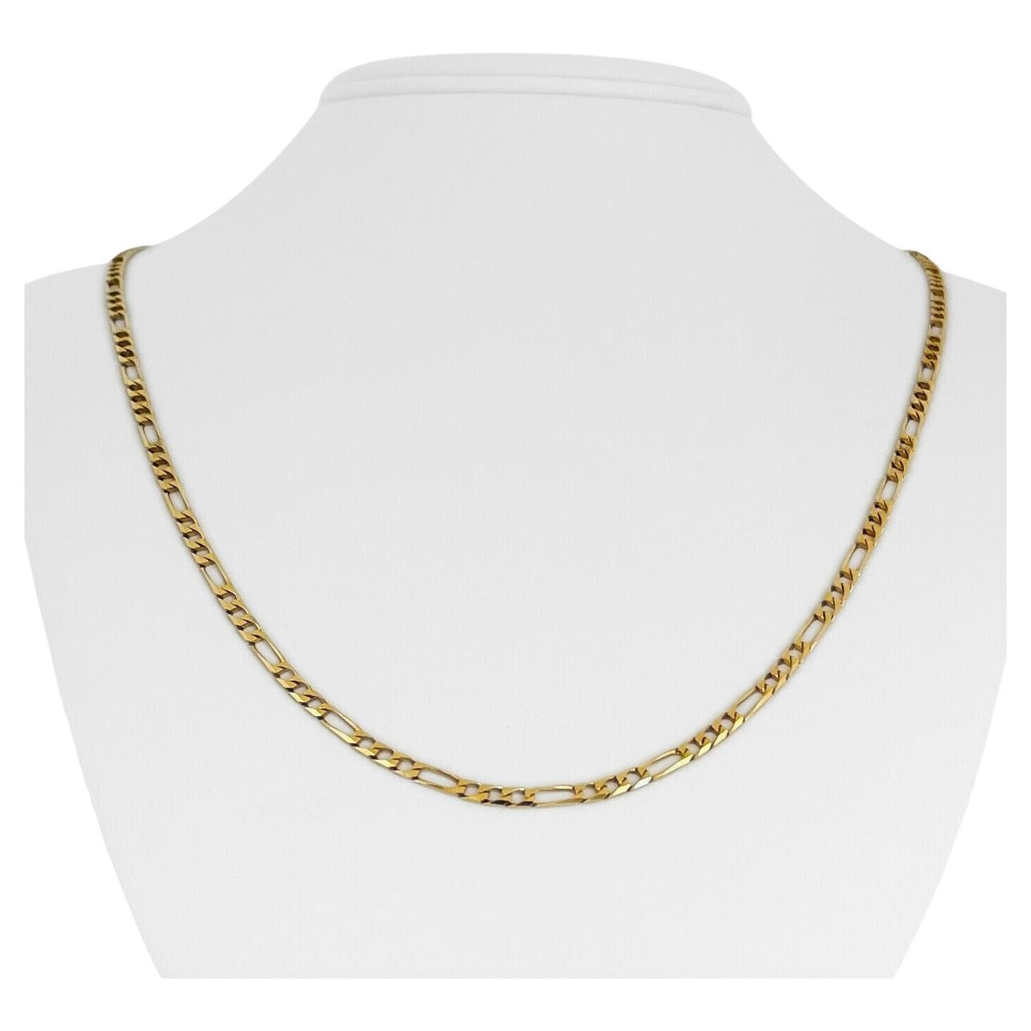 18 Karat Yellow Gold Semi Solid Figaro Link Chain Necklace Italy