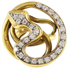 18 Karat Yellow Gold Serpent Estate Diamond Cocktail Ring