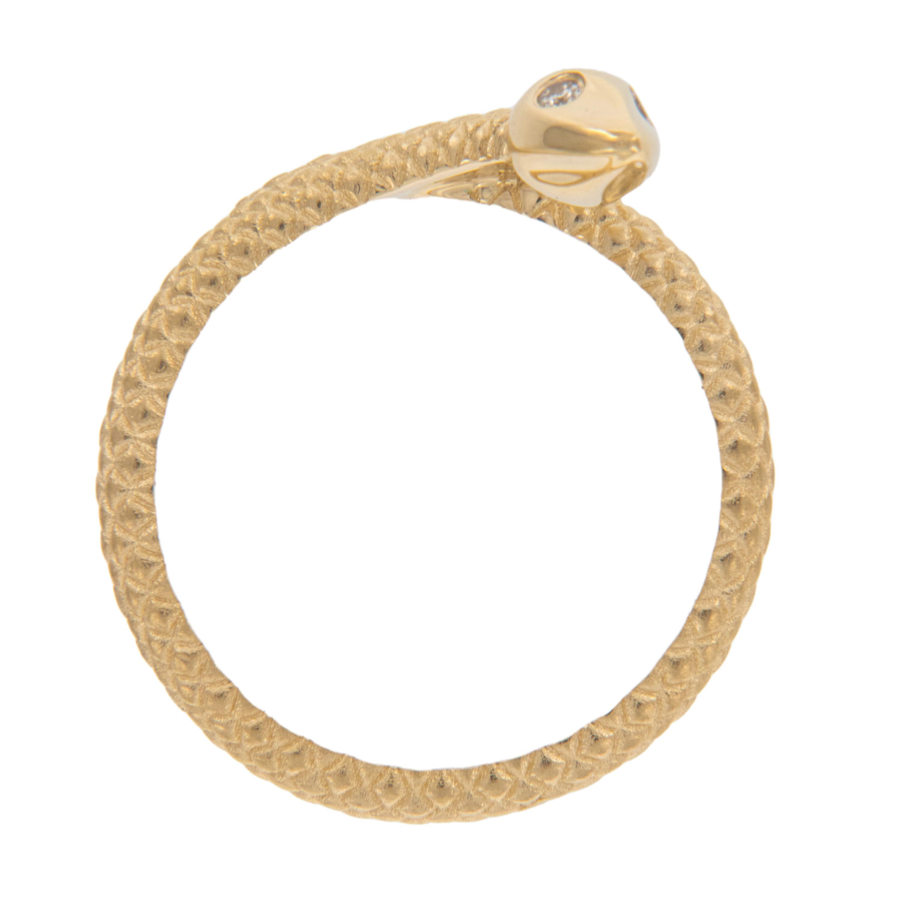Snake symbolism has been used in jewelry for ages; from Queen Cleopatra & beyond. With its duality in meanings its a perfect symbol for rebirth through their ability to shed its skin and start anew,  to desire and protection. This lovely textured