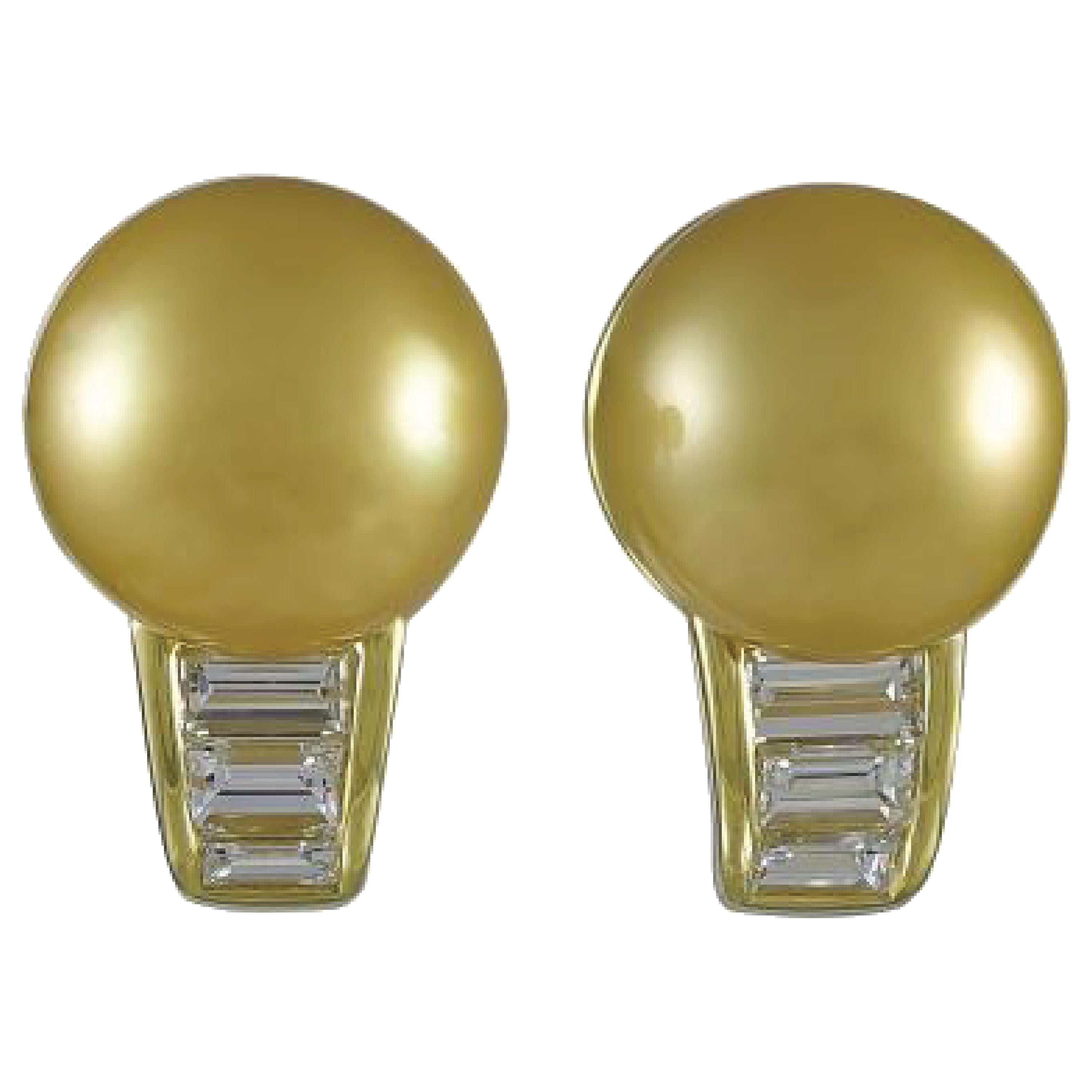 Sophia D. Pearl and Diamonds Yellow Gold Earrings For Sale