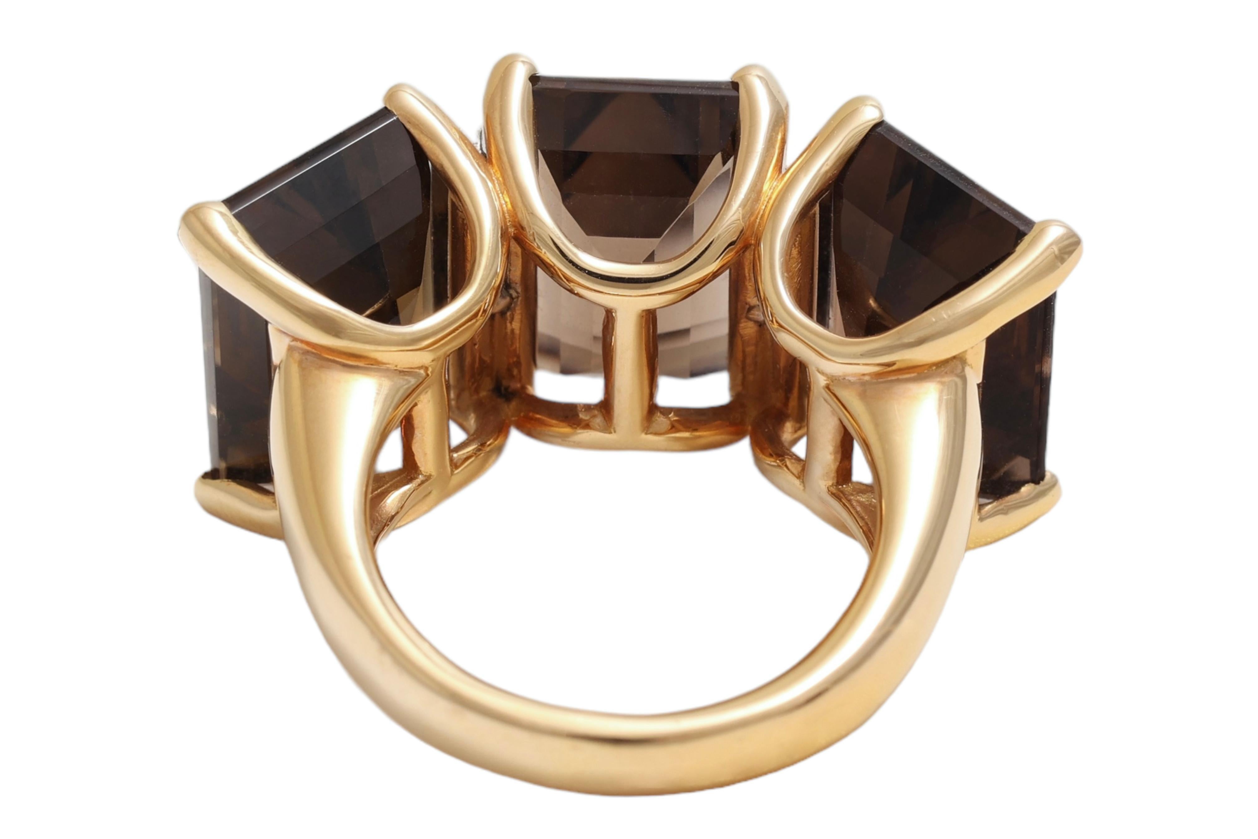 18 Karat Yellow Gold Set Ring, Earrings, Bracelet with Smoky Quartz, Diamonds For Sale 6