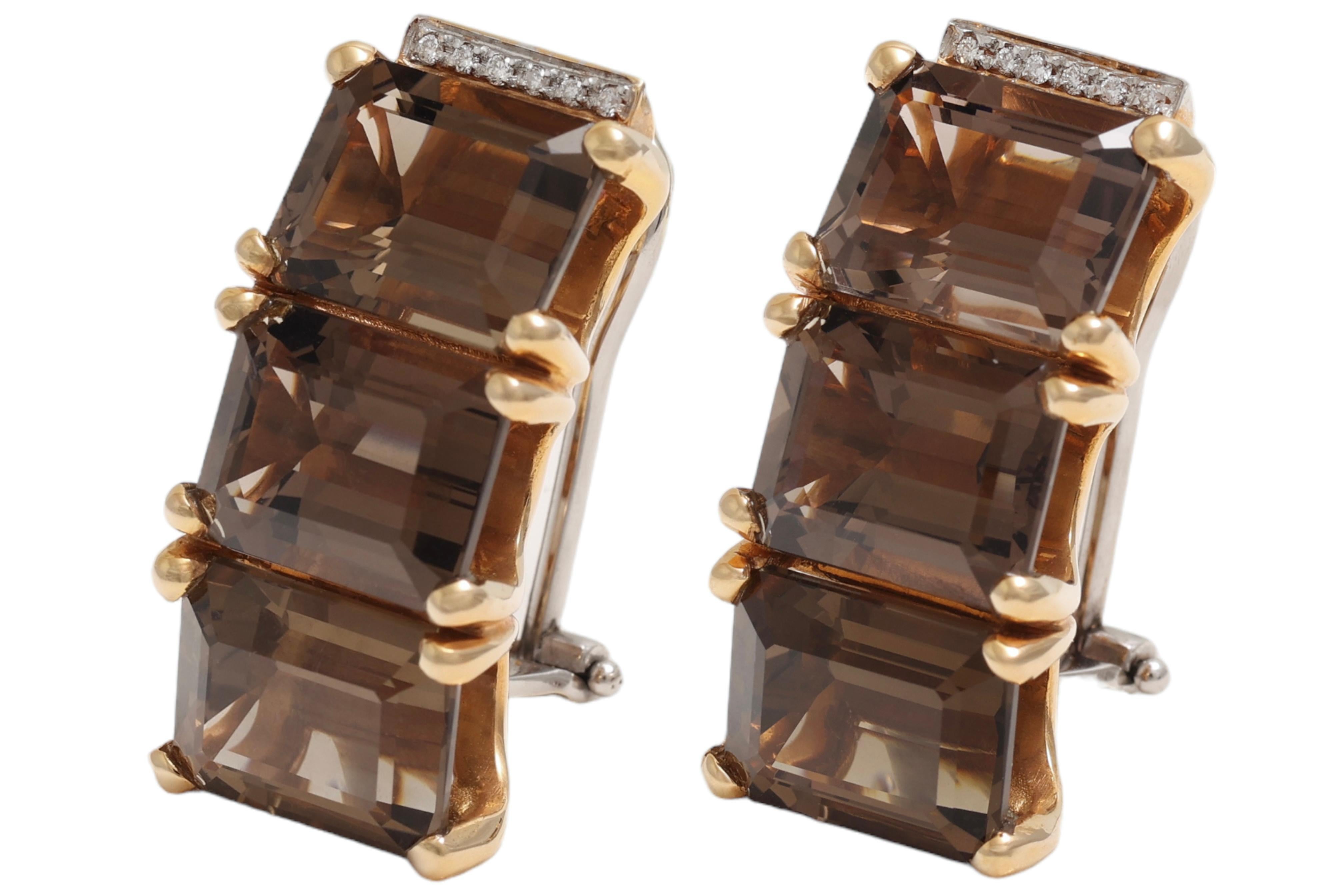 18 Karat Yellow Gold Set Ring, Earrings, Bracelet with Smoky Quartz, Diamonds For Sale 12