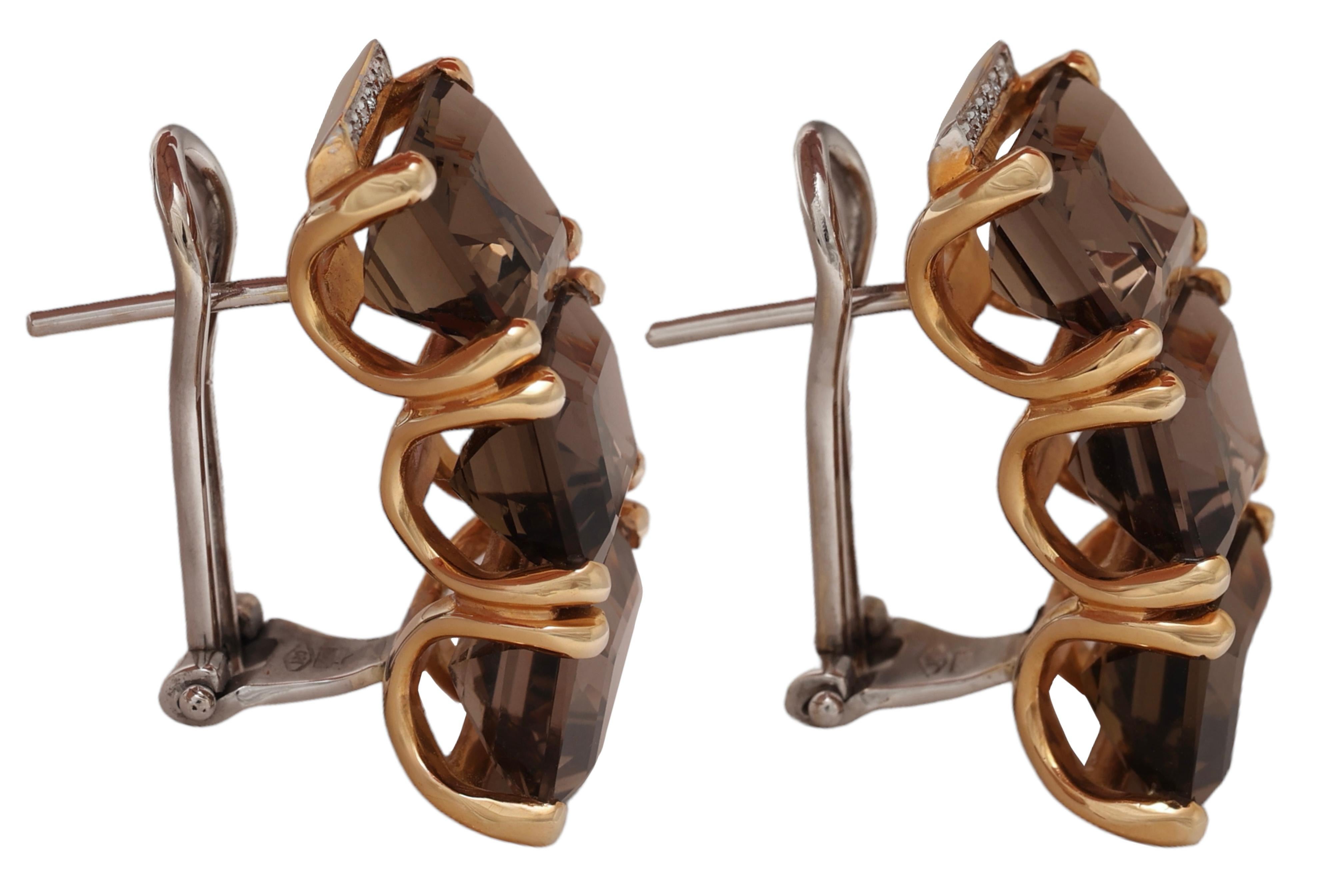 18 Karat Yellow Gold Set Ring, Earrings, Bracelet with Smoky Quartz, Diamonds For Sale 13