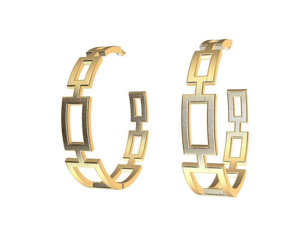 Créoles rectangulaires en or jaune 18 carats à sept anneaux Pour femmes en vente