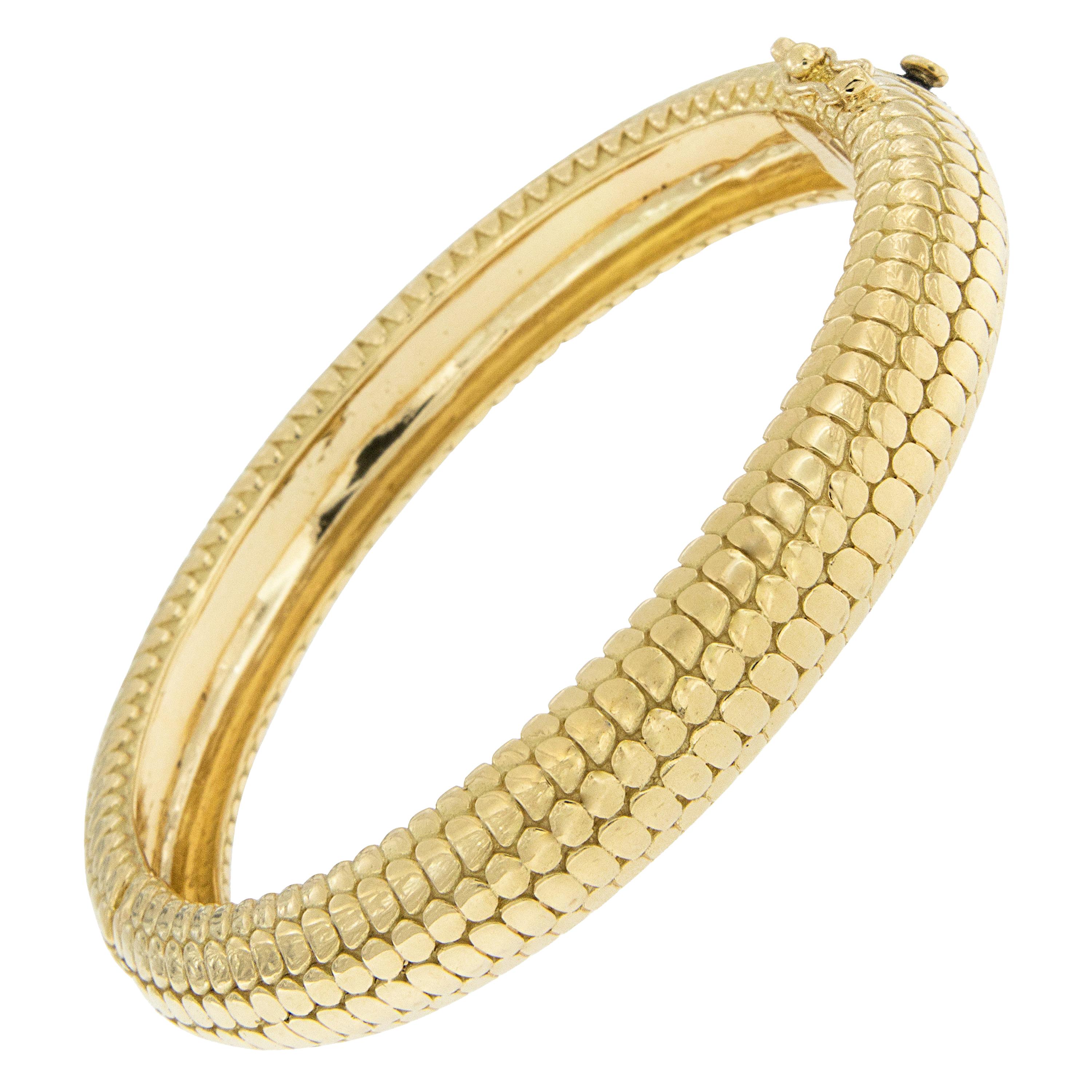 18 Karat Yellow Gold "Shagrin" Bangle Bracelet by Gemlok