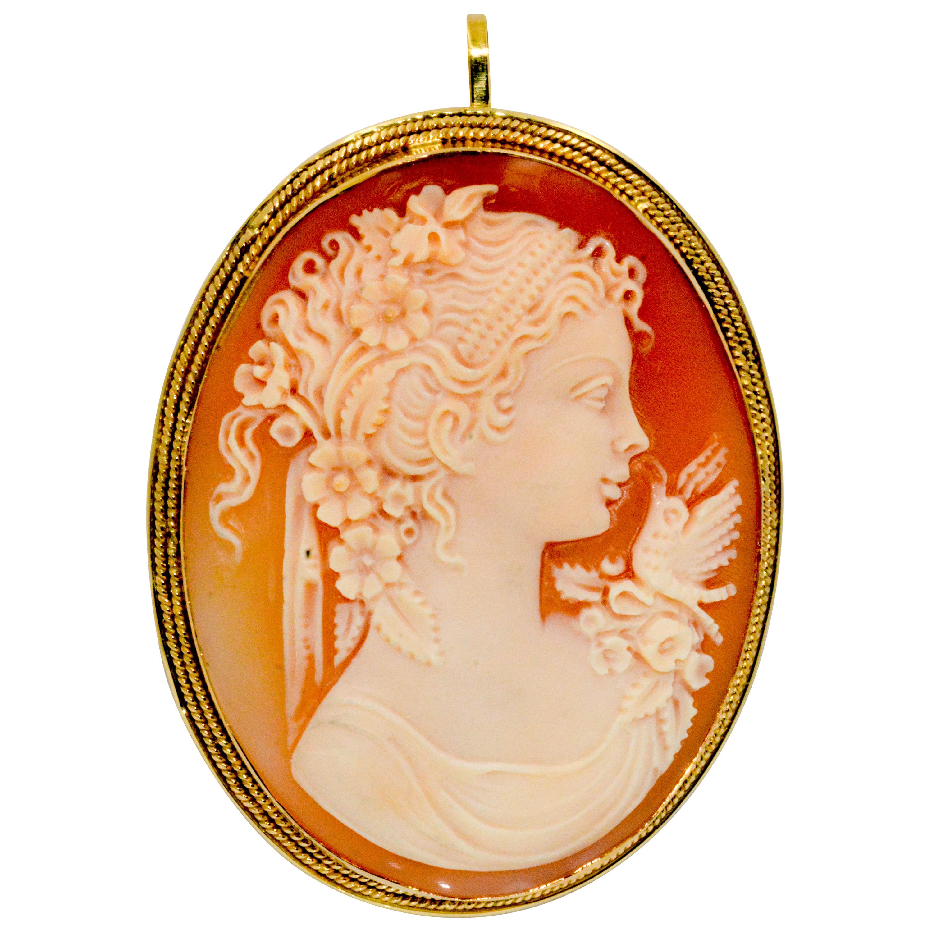 18K Yellow Gold Victorian Cameo Pendant & Brooch 