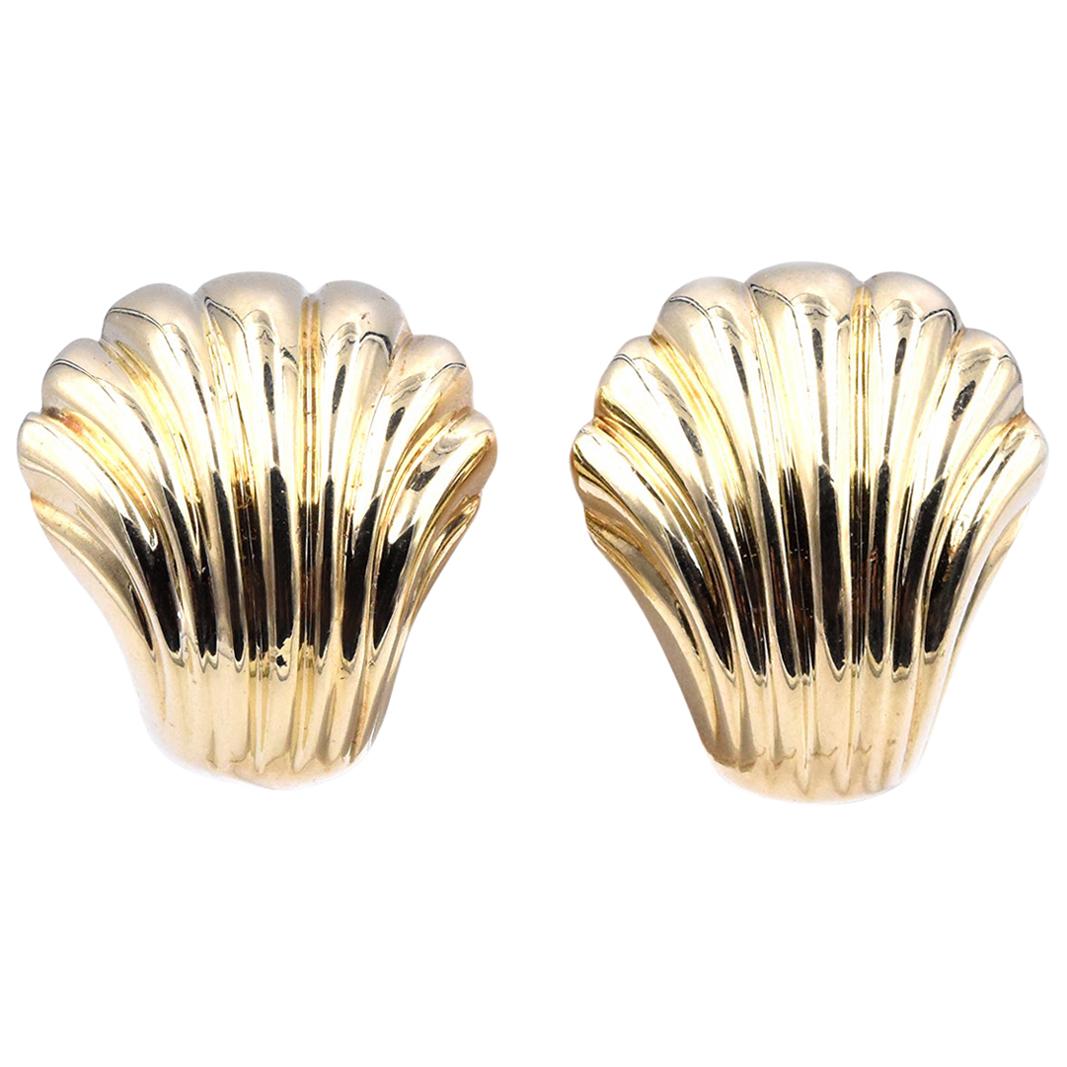 18 Karat Yellow Gold Shell Earrings For Sale