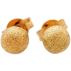 18 Karat Yellow Gold Shimmery Gold Ball Stud Earrings