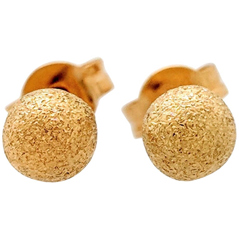 18 Karat Yellow Gold Shimmery Gold Ball Stud Earrings at 1stDibs
