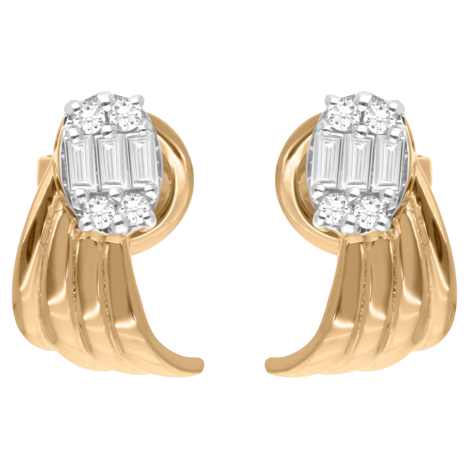 18 Karat Yellow Gold SI/H 0.34Ct Baguette Diamond Stud Handmade Earrings