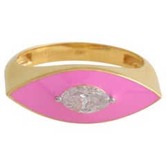 Bague en or jaune 18 carats SI/H Solitaire 0.38Carat Diamond Pink Enamel