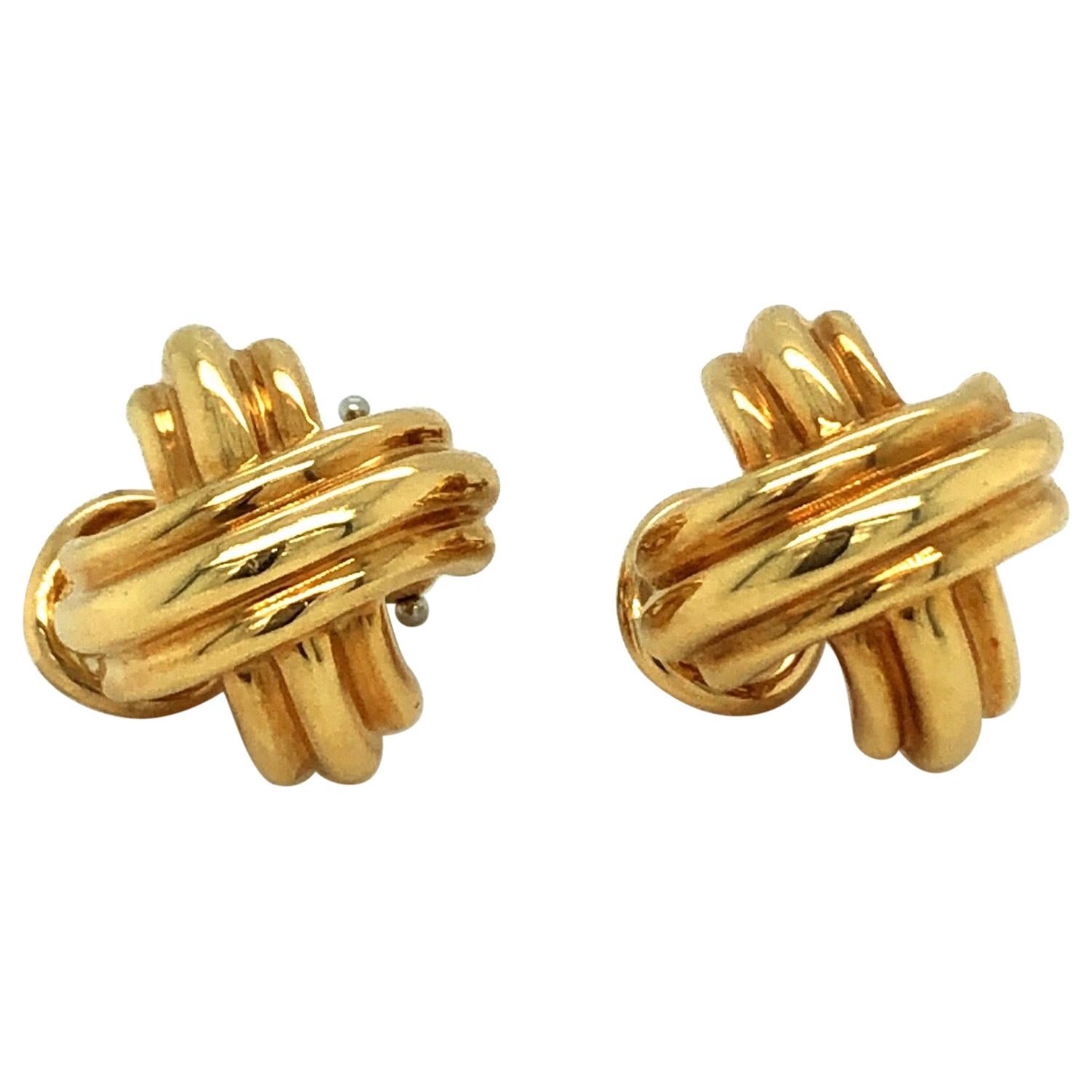 18 Karat Yellow Gold Signature X Collection Ear Clips by Tiffany and Co