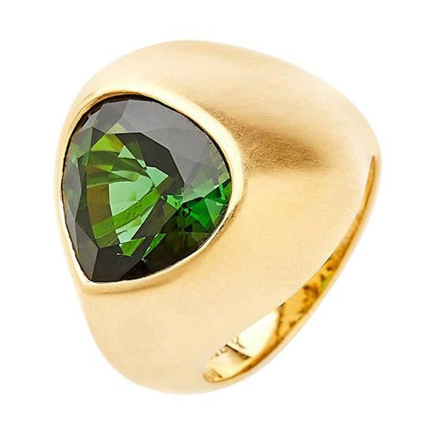 Anello Signet in oro giallo 18 carati con tormalina da 5,69 carati, su ordinazione in vendita