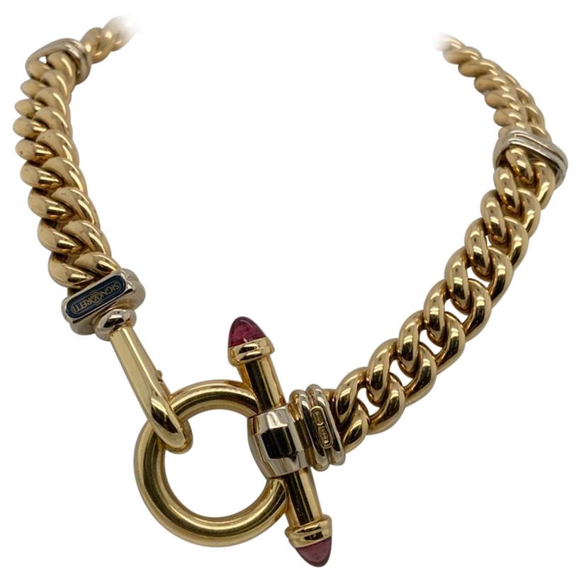 18 Karat Yellow Gold Signoretti Fashion Necklace with Pink Tourmaline Bullets For Sale