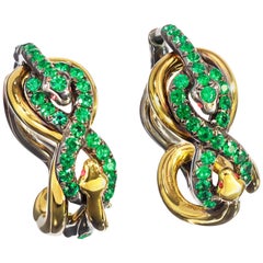 18 Karat Yellow Gold Silver Emeralds Rubies Earrings Aenea