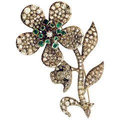 18 Karat Yellow Gold-Silver Flower "Vibrate" Brooch, London, Amsterdam, 1865