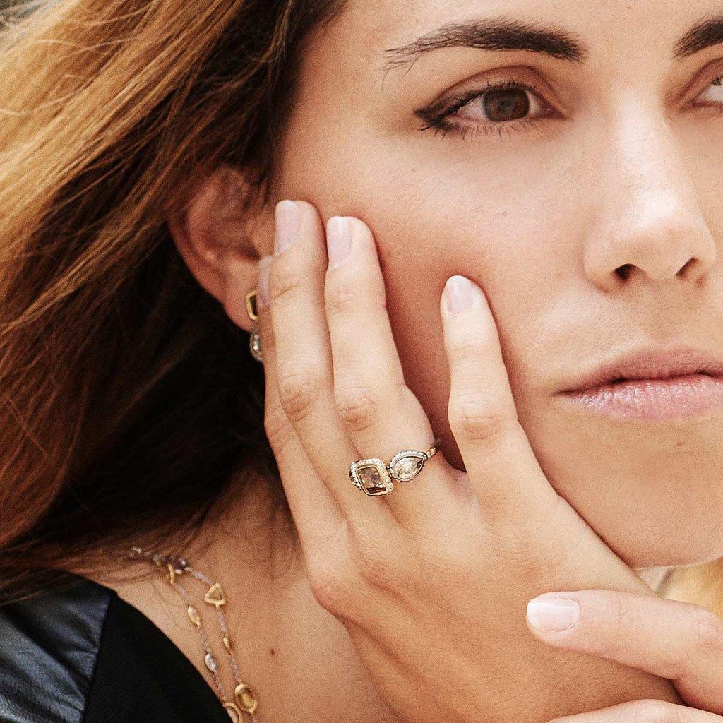 Bracelet jonc champagne en or jaune 18 carats, argent, rhodium et diamants blancs en vente 1