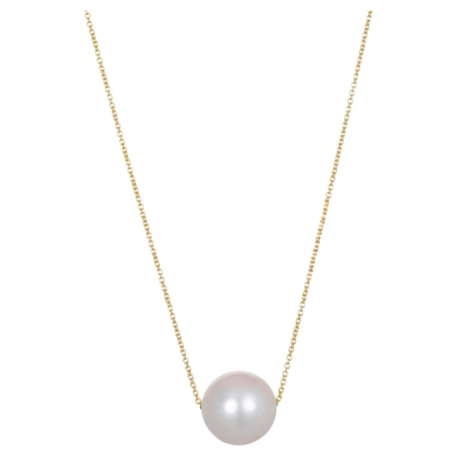 18 Karat Yellow Gold Single Pearl Pendant Slide Necklace