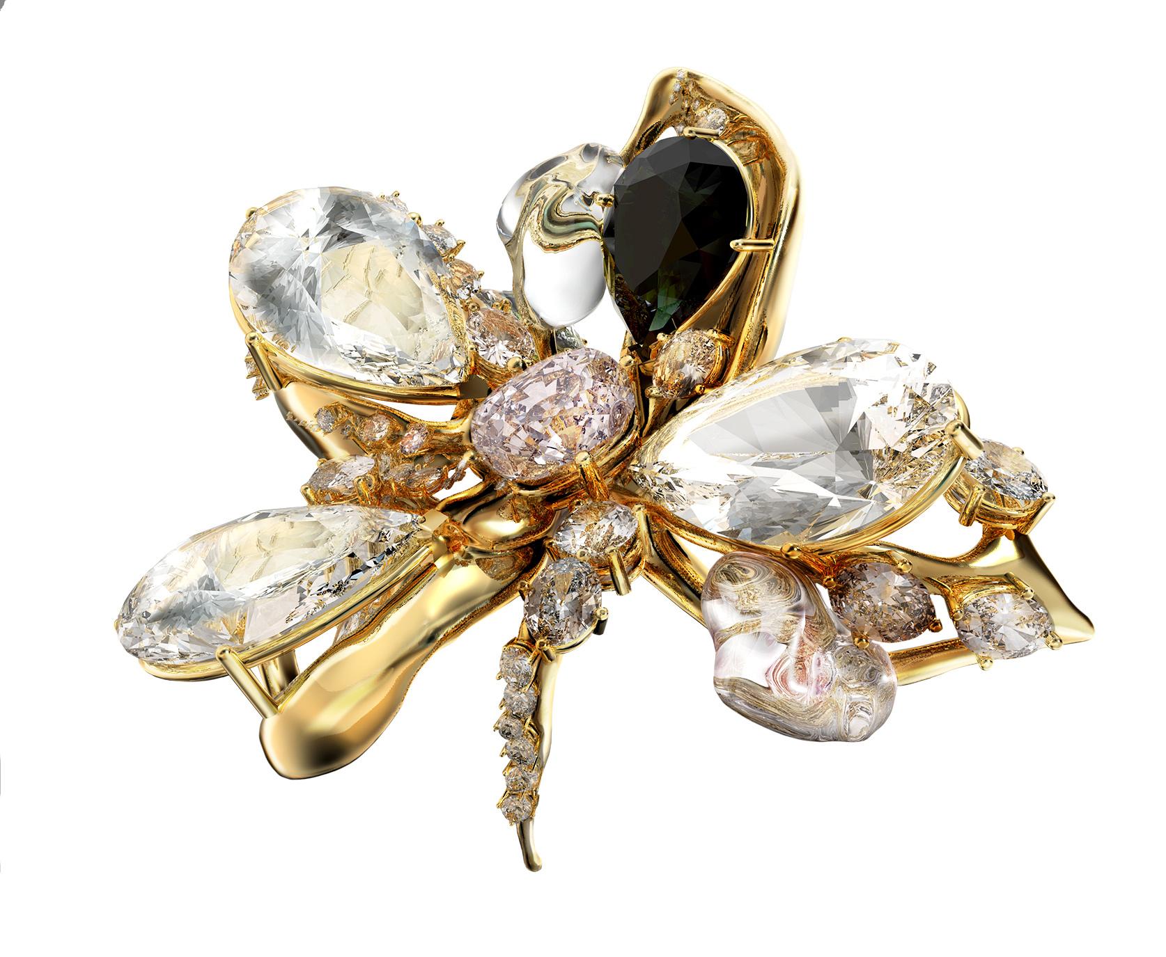 Bague de fiançailles contemporaine artisanale en or rose dix-huit carats avec diamants  en vente 2