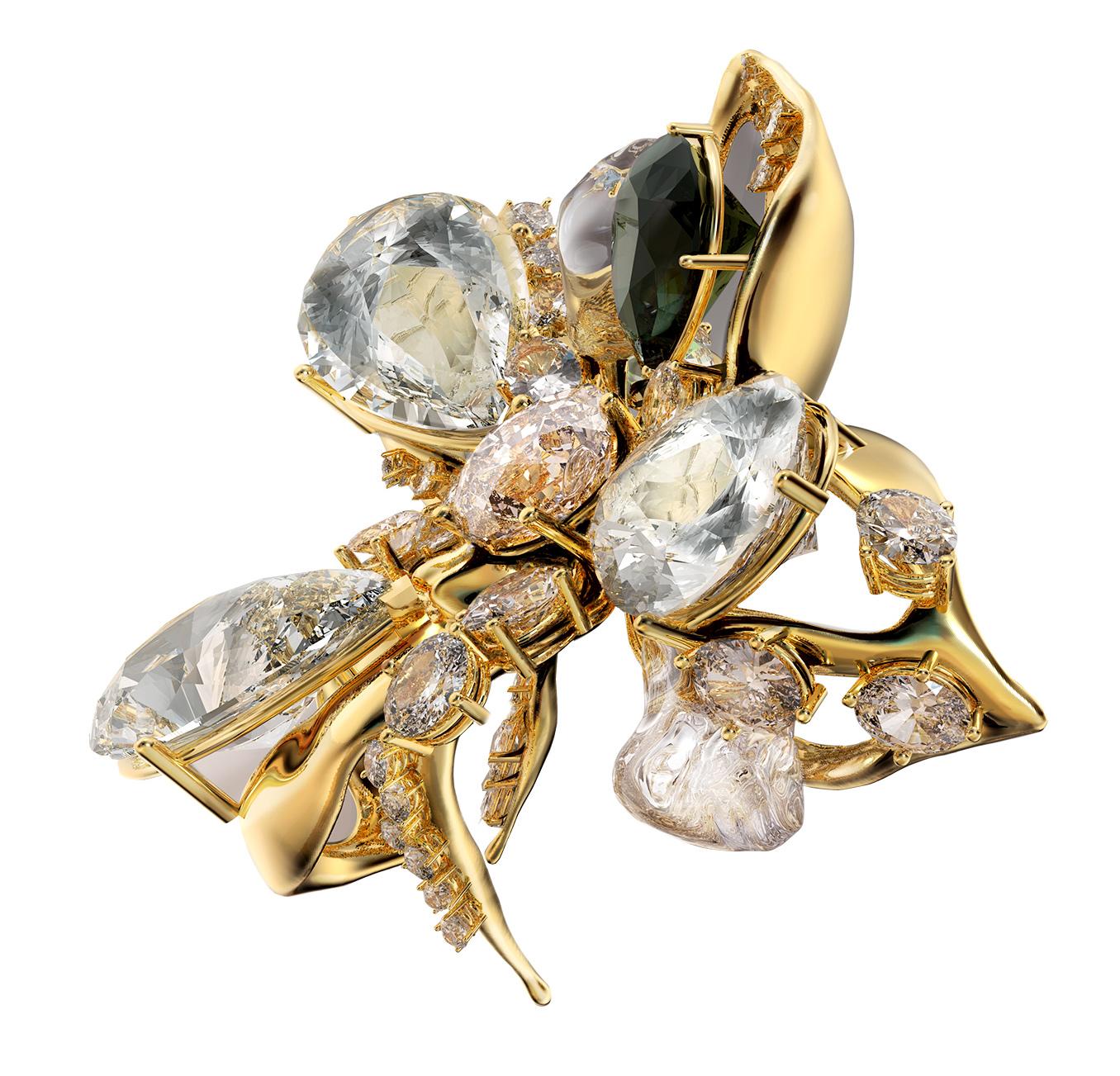 Bague de fiançailles contemporaine artisanale en or rose dix-huit carats avec diamants  en vente 4
