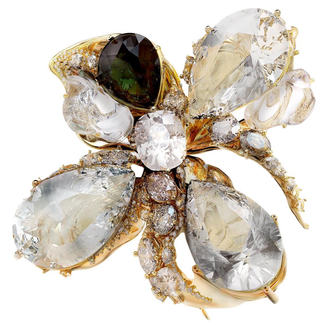 Bague de fiançailles contemporaine artisanale en or rose dix-huit carats avec diamants 
