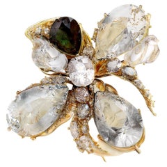Bague de fiançailles contemporaine artisanale en or rose dix-huit carats avec diamants