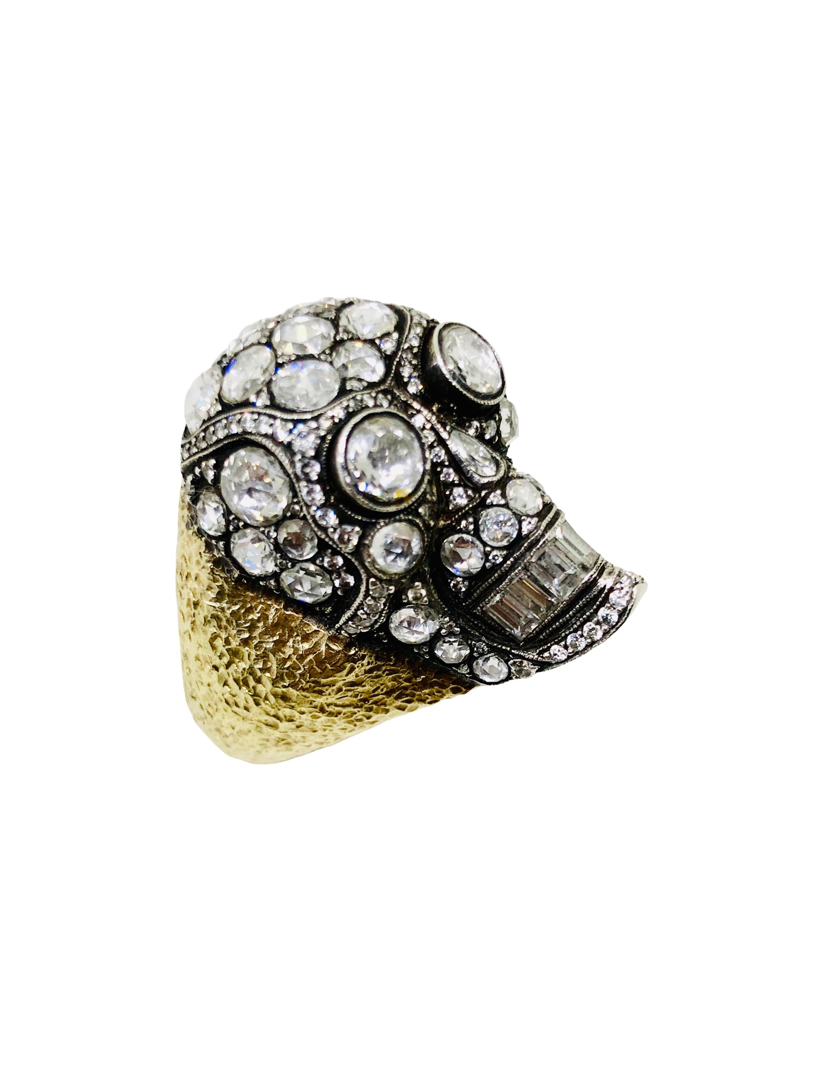 Rose Cut 18 Karat Yellow Gold Skull Ring with 7.05 Carat White Diamonds For Sale