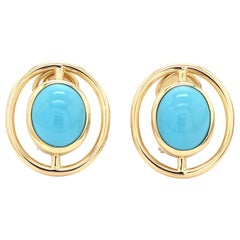 18 Karat Yellow Gold Sleeping Beauty Turquoise Earring