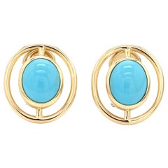 18 Karat Yellow Gold Sleeping Beauty Turquoise Earring