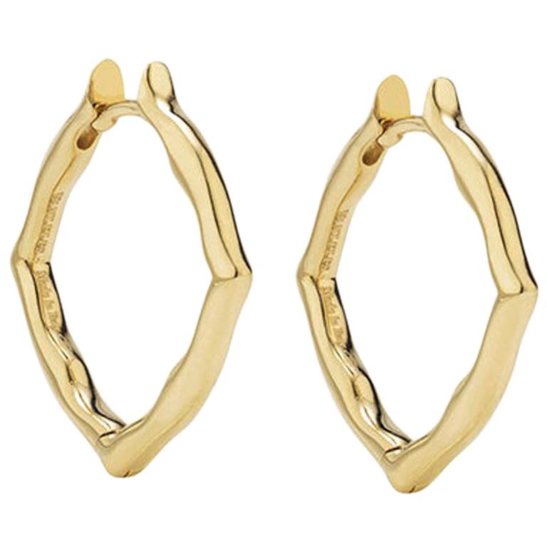 Nathalie Jean Contemporary Pearl 18 Karat Yellow Gold Hoop Earrings For Sale at 1stDibs
