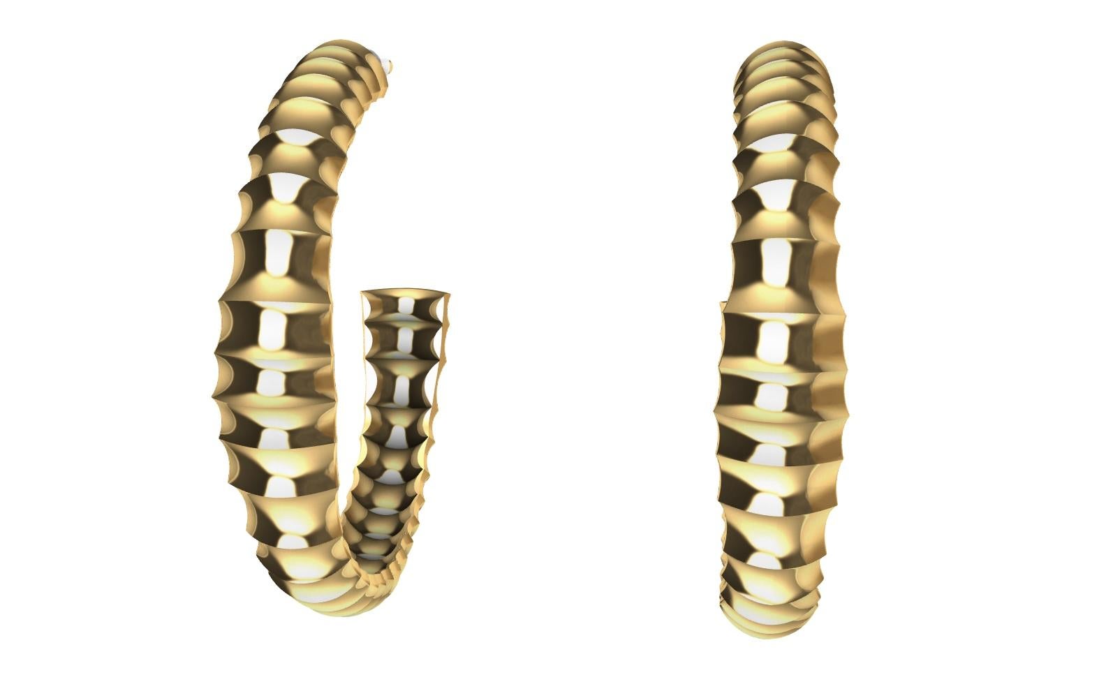 Women's 18 Karat Yellow Gold Small Vertebrae Hoop Earrings For Sale