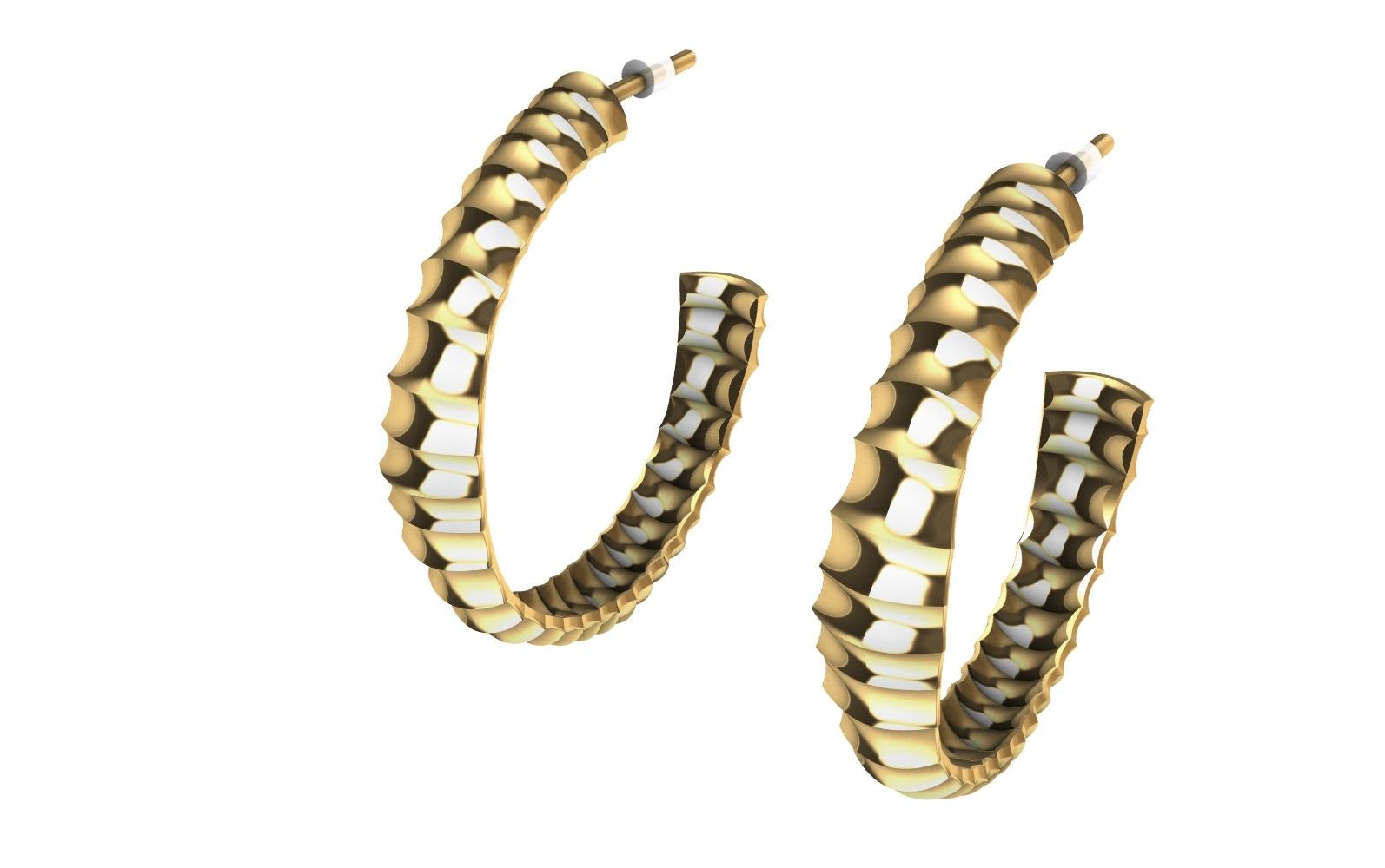 18 Karat Yellow Gold Small Vertebrae Hoop Earrings For Sale 1