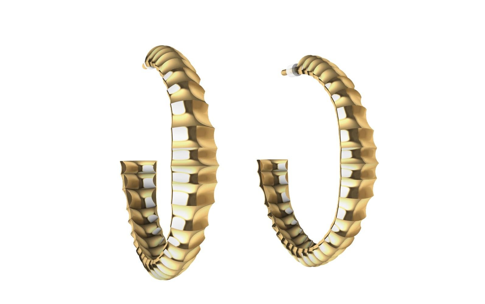 18 Karat Yellow Gold Small Vertebrae Hoop Earrings For Sale 2