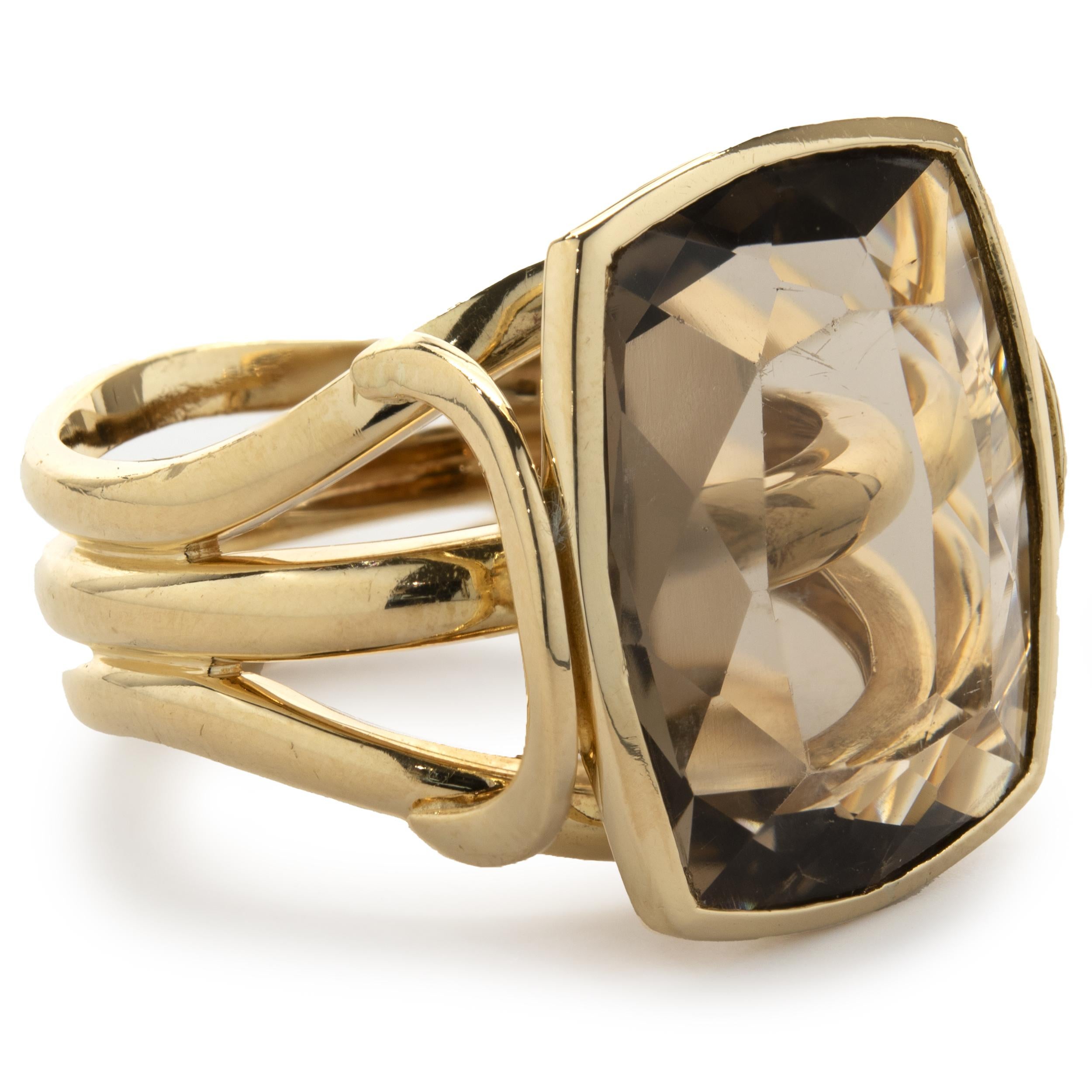 Designer: custom
Material: 18K yellow gold
Dimensions: ring top measures 21.45mm
Ring Size: 8.5 (complimentary sizing available)
Weight: 13.81 grams
