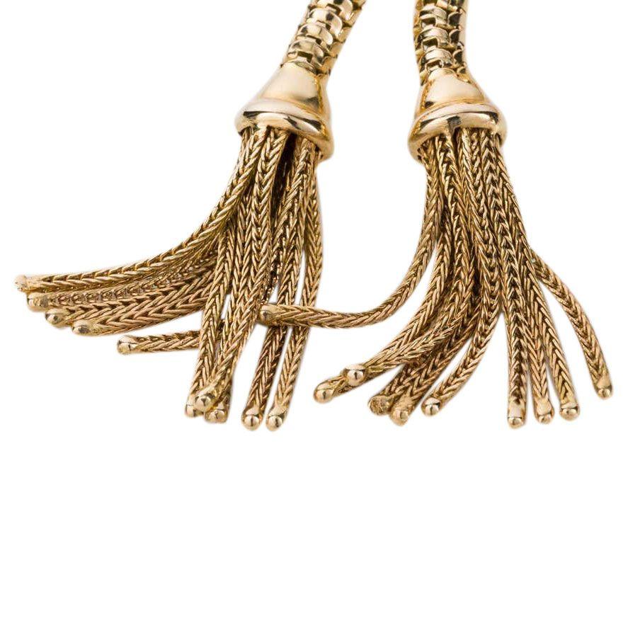 18 Karat Yellow Gold Snake Tassel Chain For Sale 3