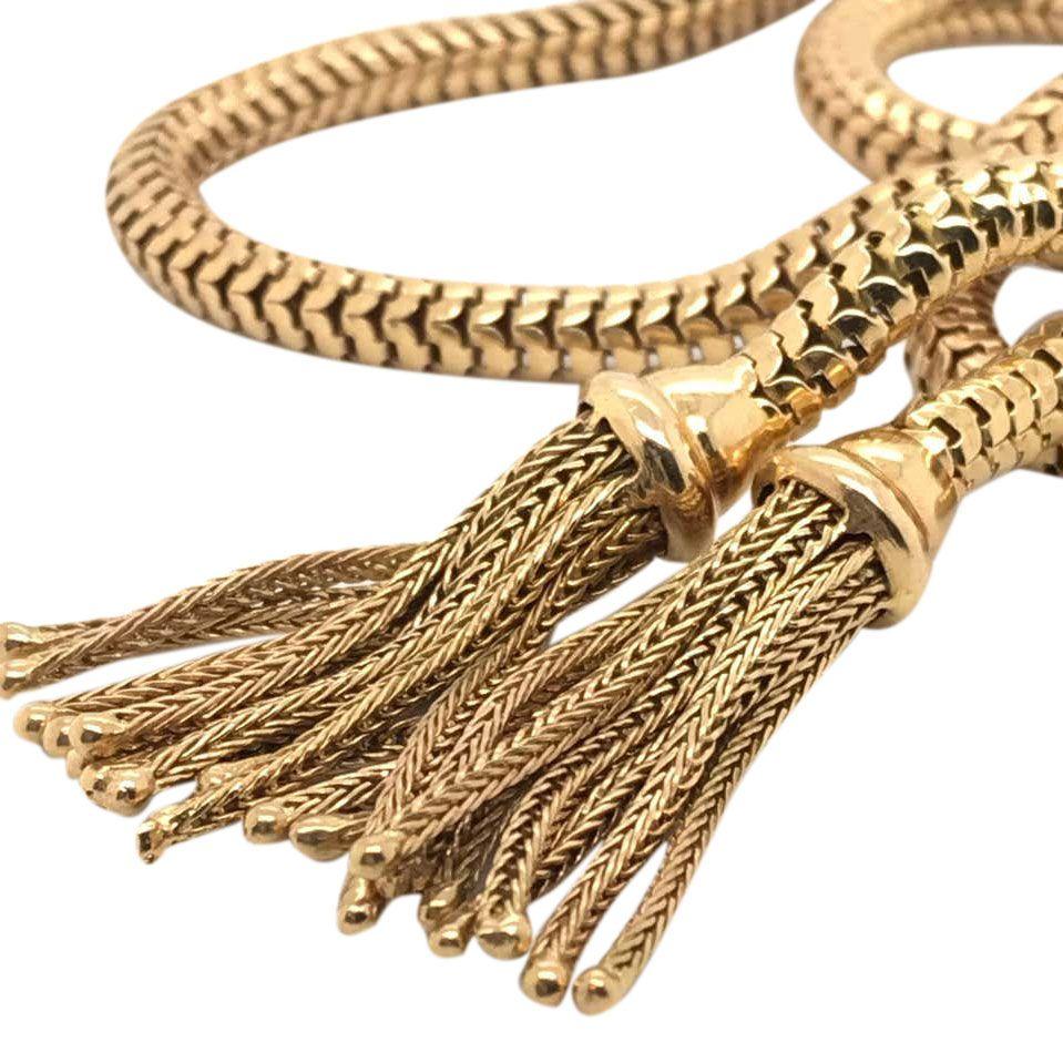 Retro 18 Karat Yellow Gold Snake Tassel Chain For Sale