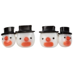 18 Karat Yellow Gold Snowman Cufflinks in Mediterranean Coral