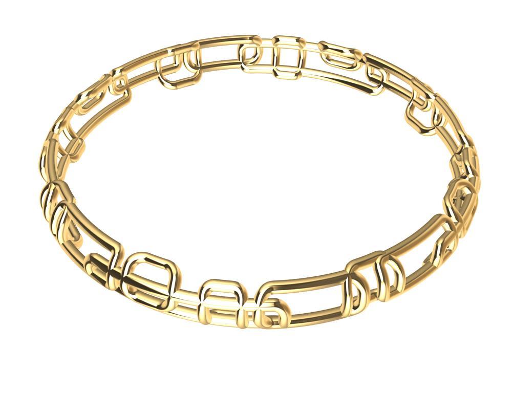 18 Karat Yellow Gold Soft Rectangle Bangle Bracelet, Tiffany designer, Thomas Kurilla continues the Water and Light series with thin stackable bangles 3/8 inch or 9mm wide. Airy and light pierced designs with soft corners. Overlapping soft curved