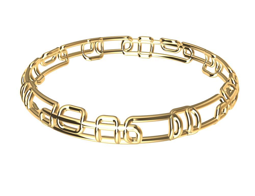 18 Karat Yellow Gold Soft Rectangle Bangle Bracelet For Sale