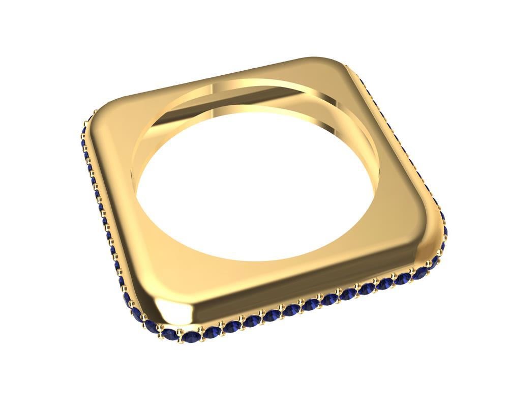 For Sale:  18 Karat Yellow Gold Soft Square Sculpture Ring with Sapphires 2