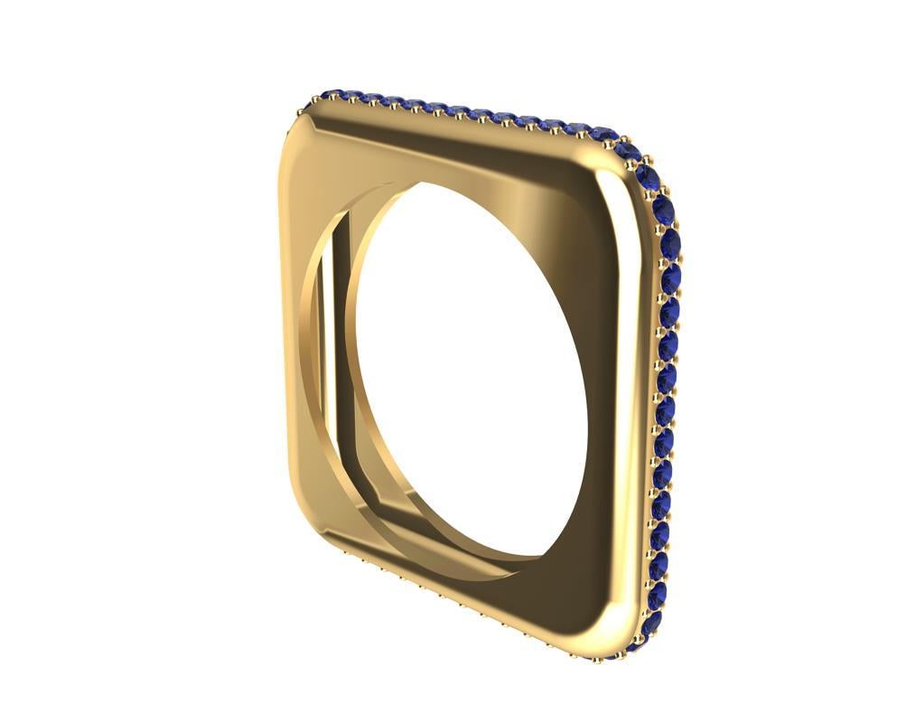 For Sale:  18 Karat Yellow Gold Soft Square Sculpture Ring with Sapphires 4