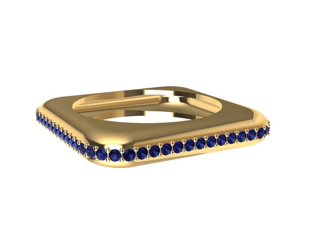 18 Karat Yellow Gold Soft Square Sculpture Ring with Sapphires 5
