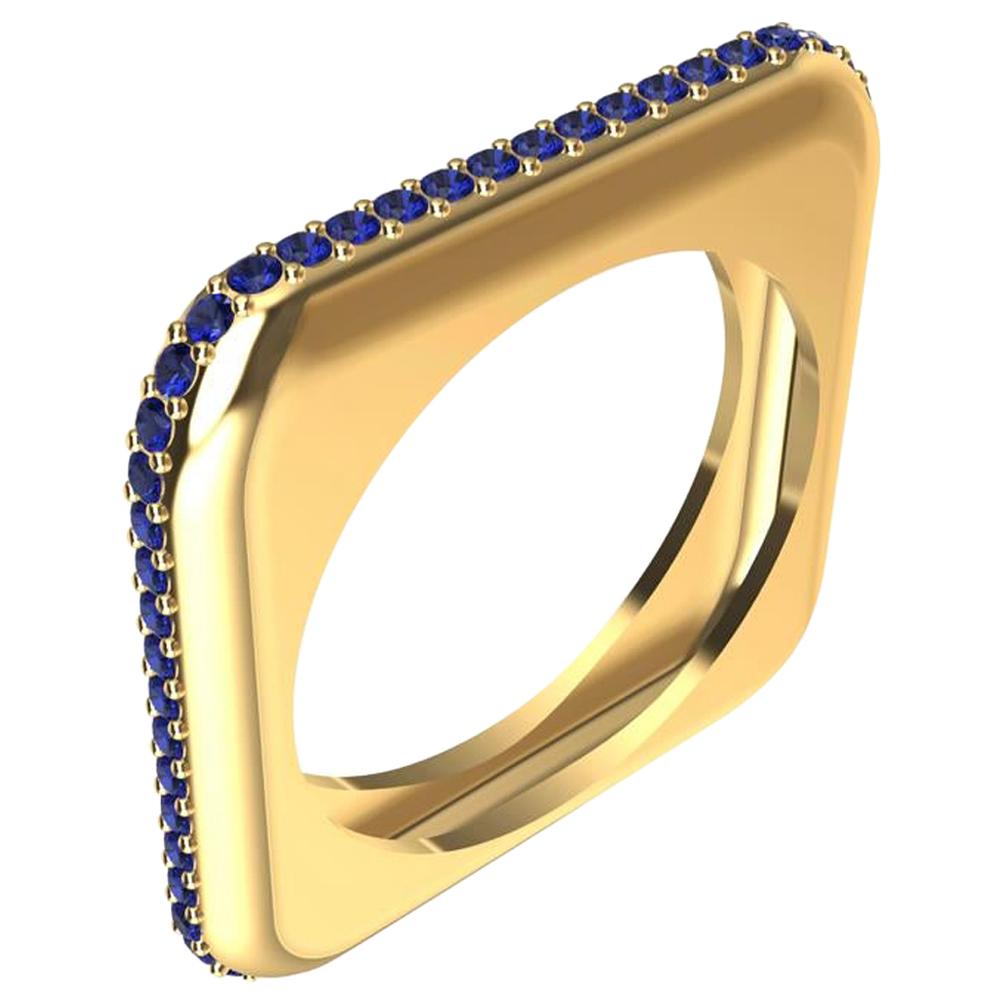 18 Karat Yellow Gold Soft Square Sculpture Ring with Sapphires