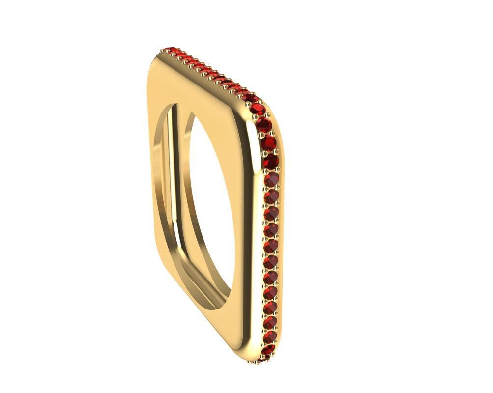 For Sale:  18 Karat Yellow Gold Soft Square Unisex Sculpture Ring with Rubies 5