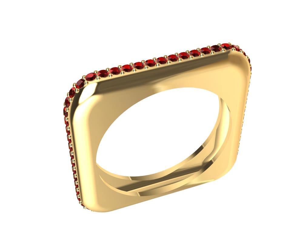 For Sale:  18 Karat Yellow Gold Soft Square Unisex Sculpture Ring with Rubies 6