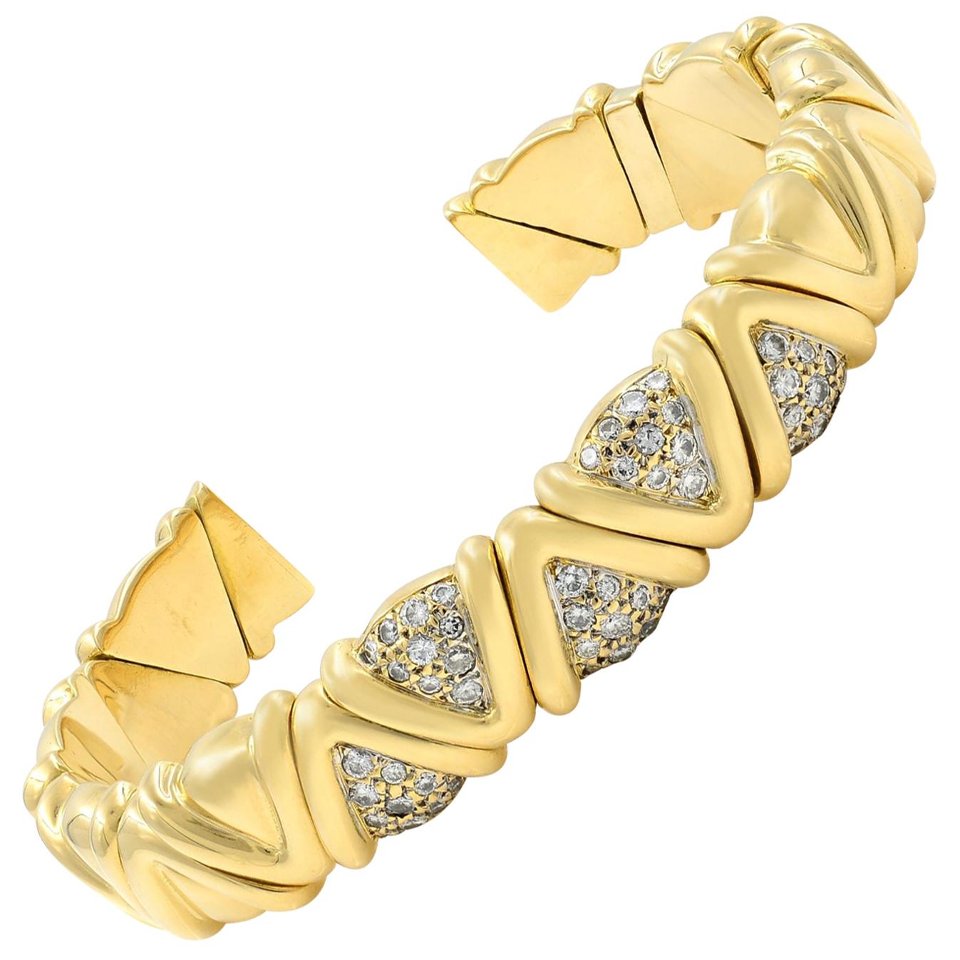 Yves Saint Laurent YSL Paris Solid Yellow Gold Cuff Bracelet at 1stDibs
